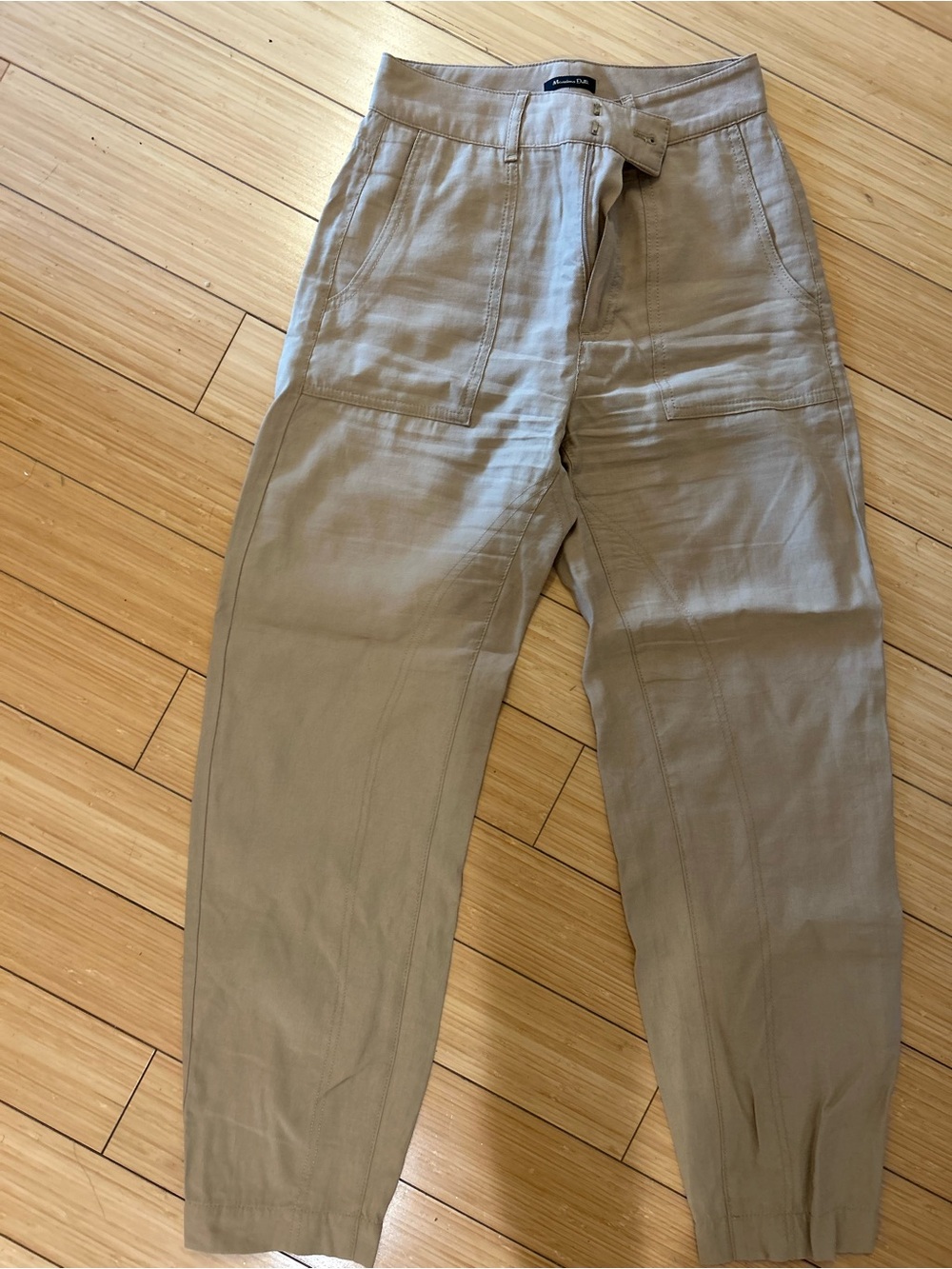 Massimo Dutti Khaki Straight-Leg Trousers